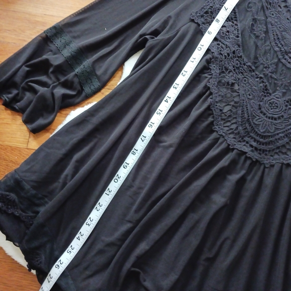 Cato • Women's Black Sheer Crochet Lace Bell Sleeve Peasant Blouse - Picture 14 of 16